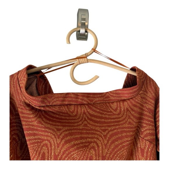 Morina Metallic Rust Long Sleeve Crop Top w/ Feather Cuffs Size M Brazil G - Picture 13 of 14